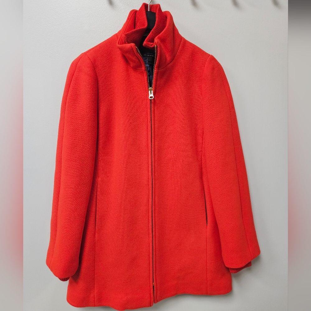 J.Crew Italian Stadium Cloth Wool Lodge Coat Vibrant Flame Sz 6
